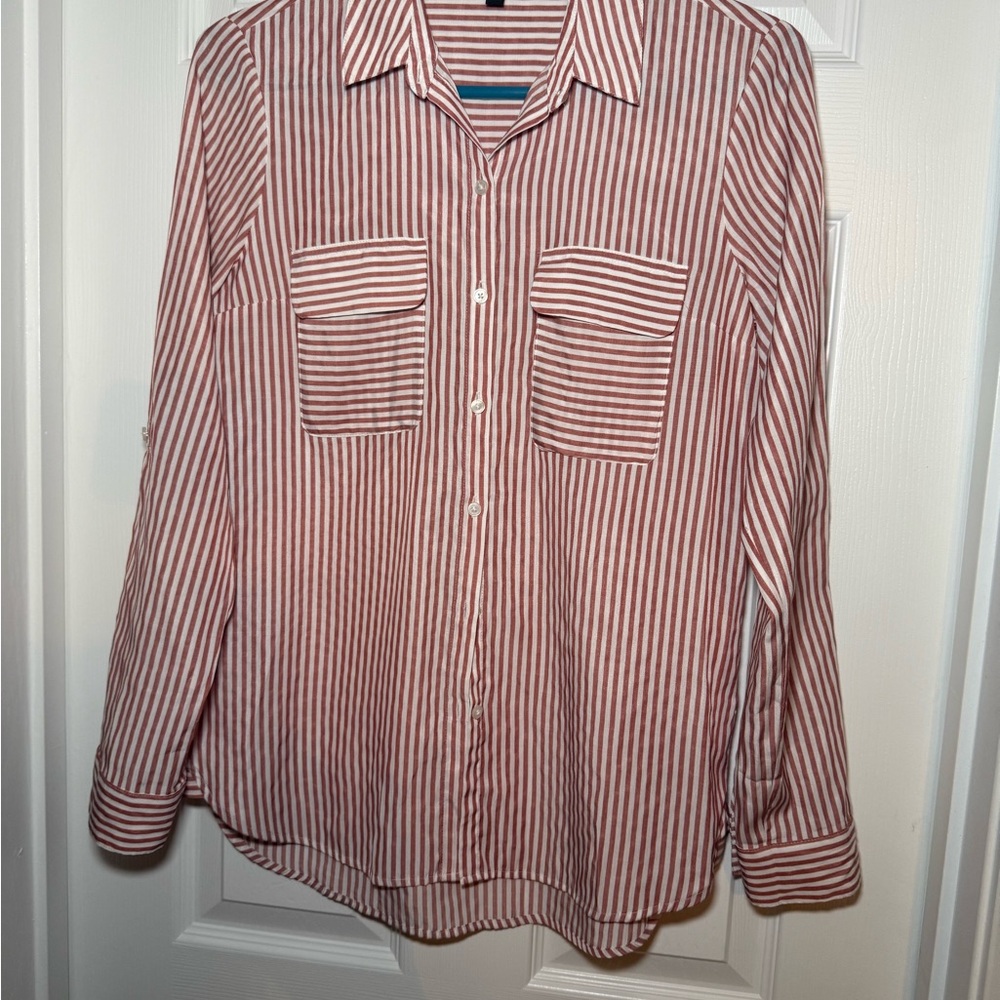 Express Burgundy and White Striped Women's Blouse